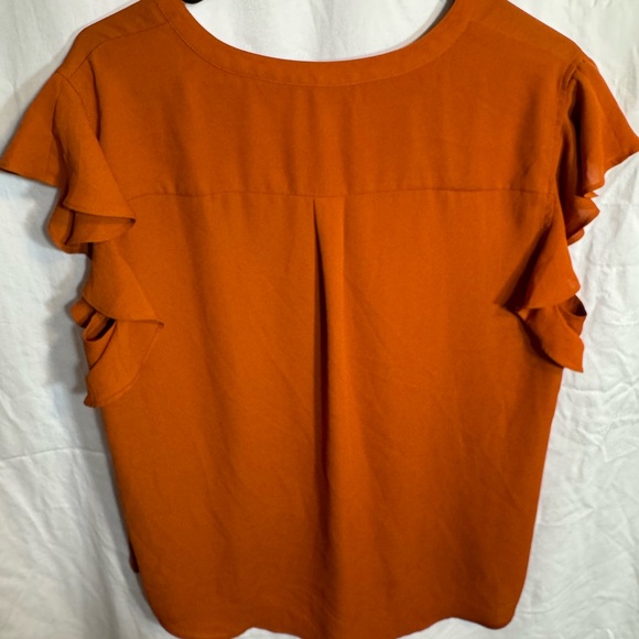Calvin Klein Burnt Orange Capped Sleeve V Neck Blouse - Picture 5 of 7